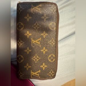 Louis Vuitton Brown and Gold Zippered Wallet